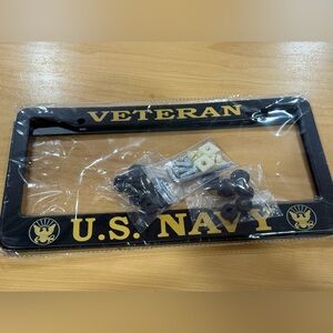 New Sealed Veteran US Navy License Plate Frames (2) & installation accessories.
